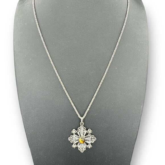 Jerusalem 925 Cross Pendant Center Tiger's Eye with Diamond Cut Chain Necklace - Picture 3 of 12